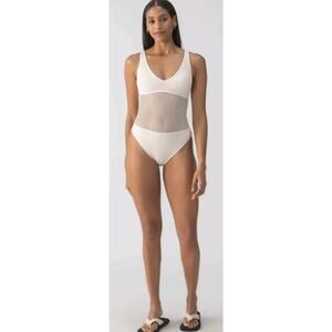 Sanctuary Swim Sea Crochet High Leg One Piece Swimsuit XL White Sand NWT